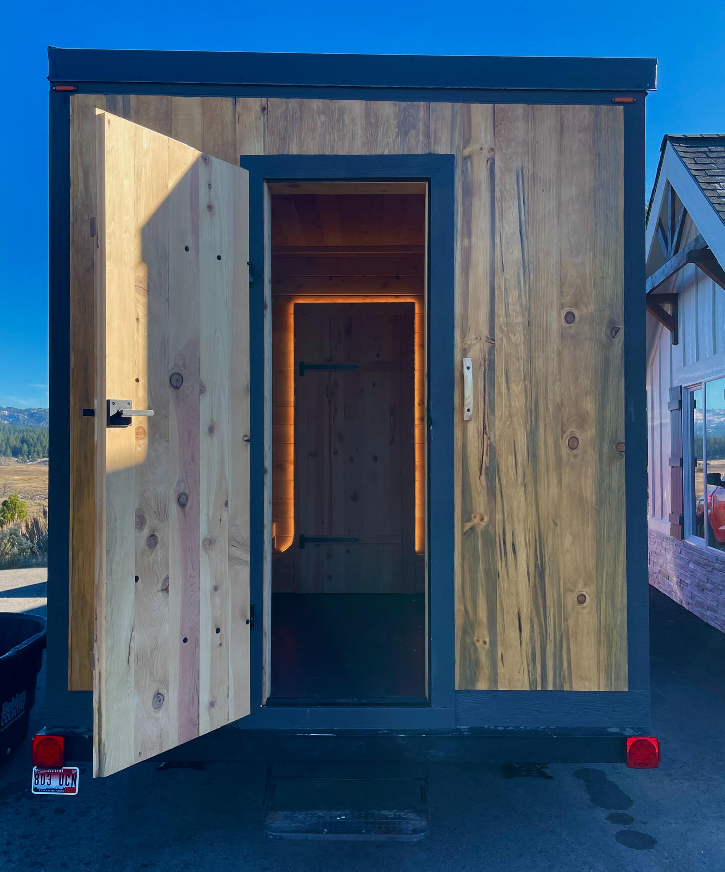 Father and Son enjoy a wood-fired, Finnish steam sauna. Sauna in Prescott, AZ
